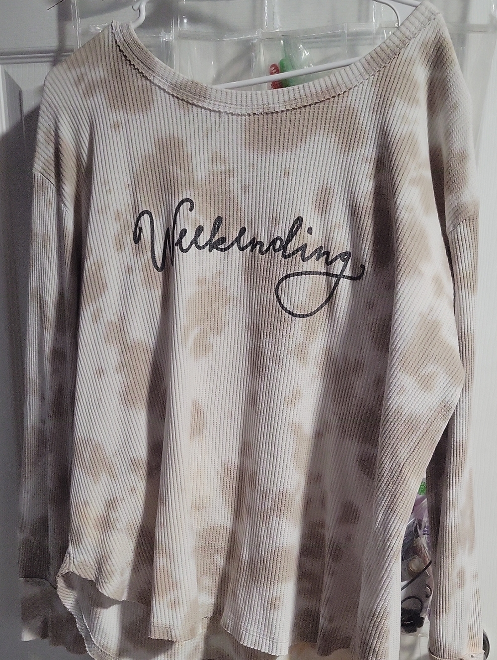Terra & Sky Cream and Tan Ribbed 'Weekending' Crewneck Sweater